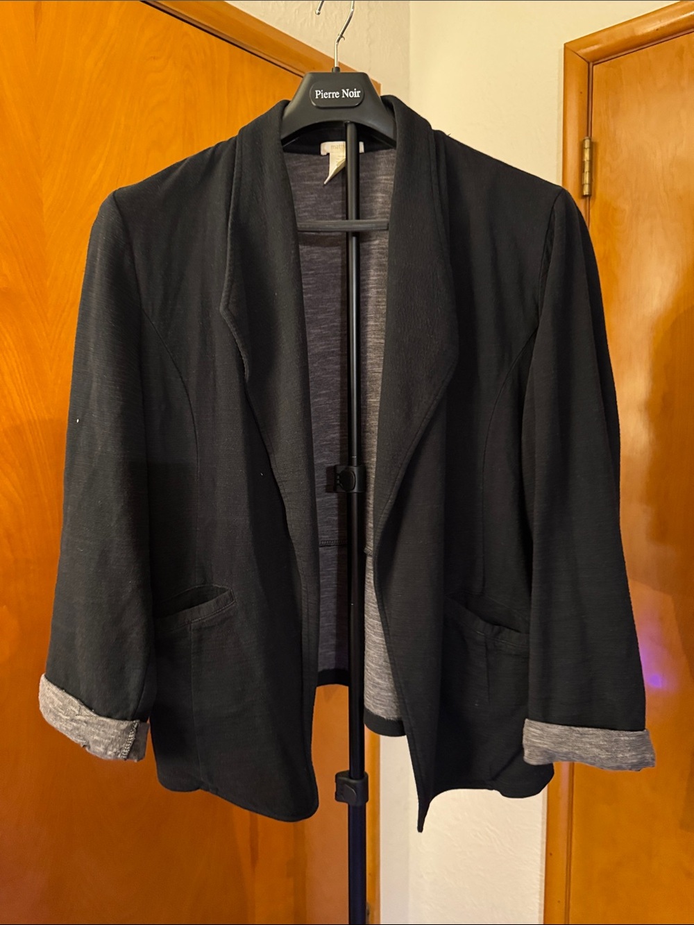 Matty M Black Open-Front Blazer with Rolled Cuffs